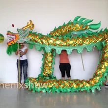 18 м 10 взрослый зеленый-золотой китайский дракон танец Лун фонарь позолоченный народный праздничный костюм 10 взрослый для игры