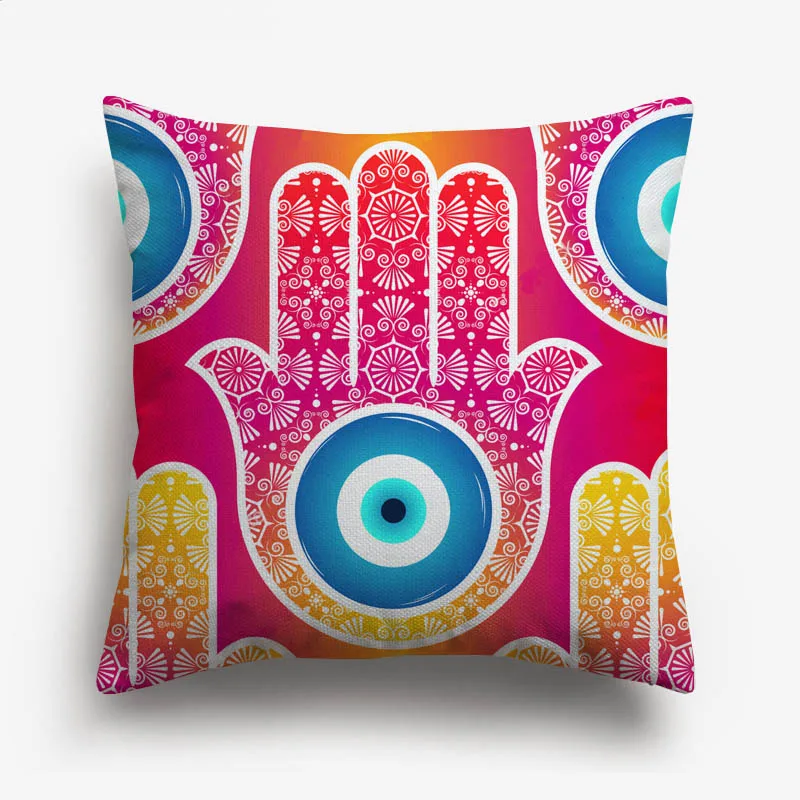 Hamsa Hand Evil Eye Чехлы для подушек масляная живопись Ислам Арабский Хамса рука Фатимы Mosque льняные наволочки - Цвет: H