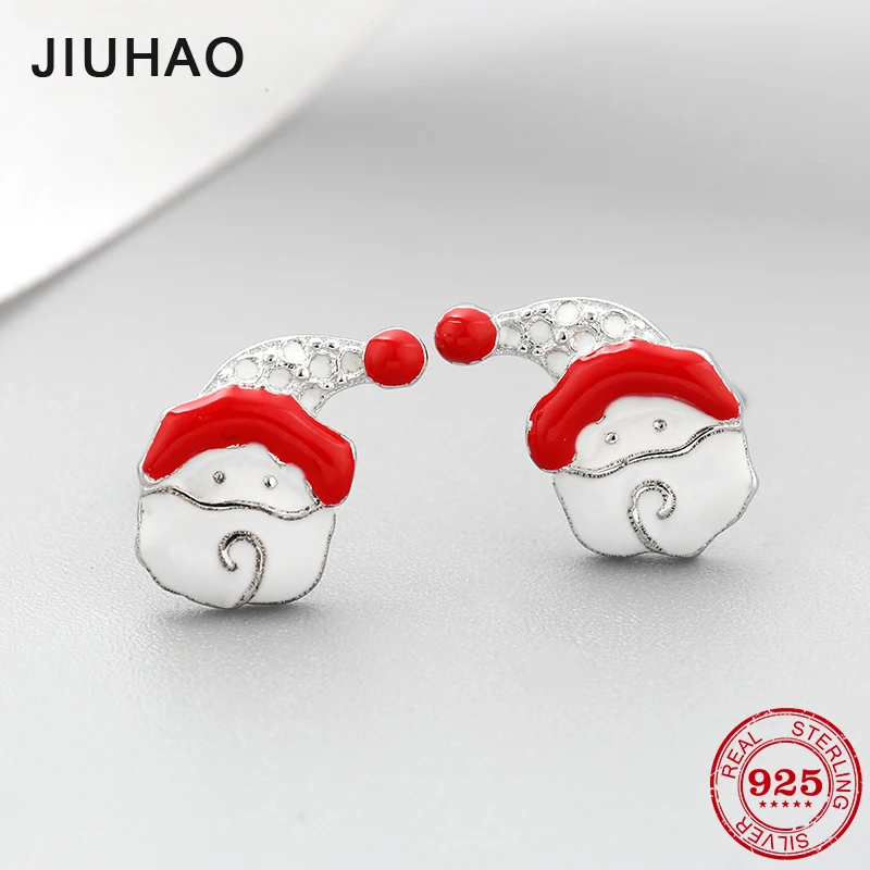 

New 925 Sterling Silver cute christmas hat shape red enamel DIY fashion trend fine women Stud Earrings luxury Jewelry