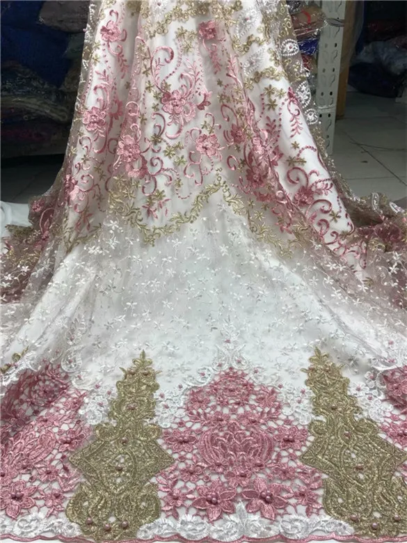 

Burgundy Fabric For Bride Dress beads Lace, Latest African Tulle Lace, Nigerian Clothes Embroidery Womens Lace Fabrics Pink gold