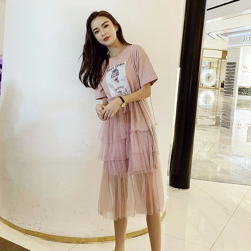 Женские летние платья, милое повседневное Сетчатое платье-рубашка в стиле пэчворк синего и розового цветов с галстуком-бабочкой, винтажное платье M515