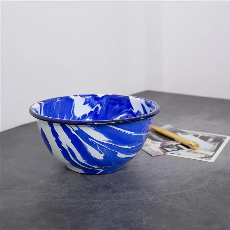 Синяя мраморная тарелка для завтрака, толстая эмалированная плоская тарелка, тарелка для ювелирных изделий - Цвет: 17.3cm