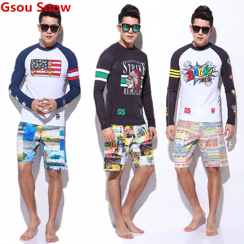

GS men rashguard swimwear two piece swimsuit boardshorts diving lycra surf shirt board shorts maillot de bain homme