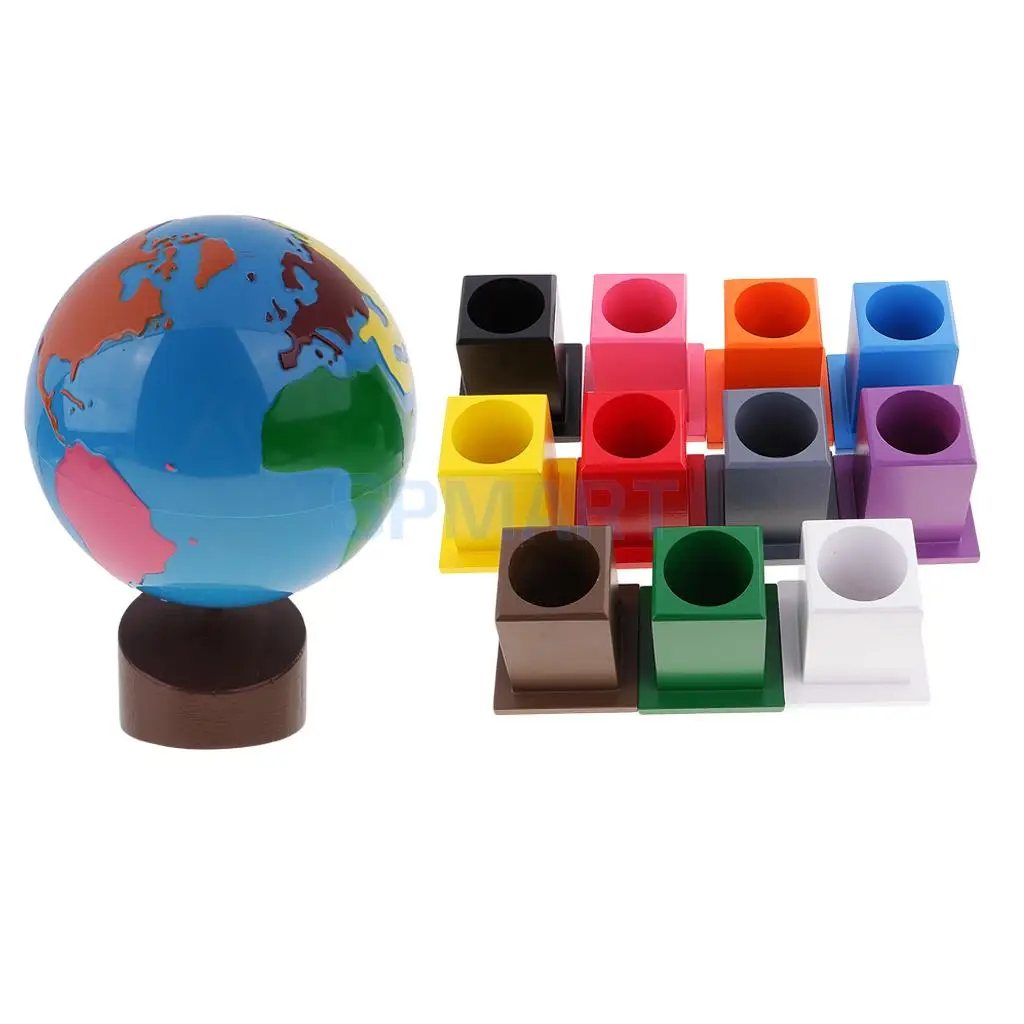11 Colored Pencil Holder+Geography Globe for Children Montessori Developing Wooden Toy