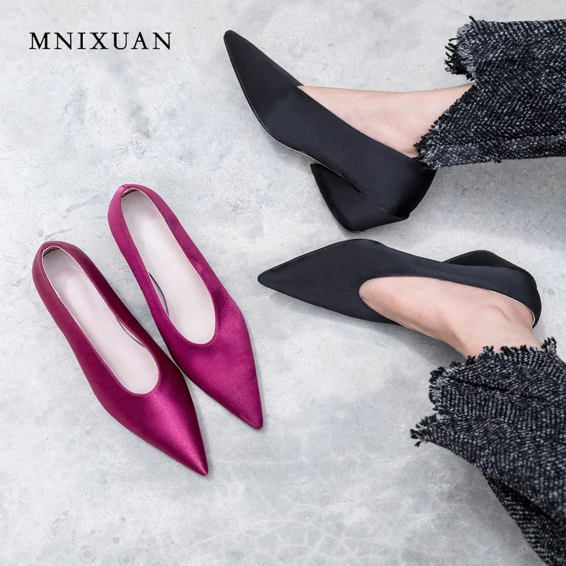 

MNIXUAN handmade women pumps shoes genuine leather high heels 2018 new pointed toe sexy office ladies shoes big plus size black