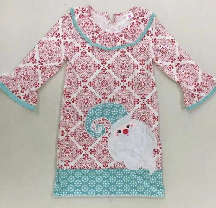 

Fashion Kids Outfits Baby Print Long Dresses Santa Claus Appliques Cotton Dress Christmas Boutique Frocks Clothing C004
