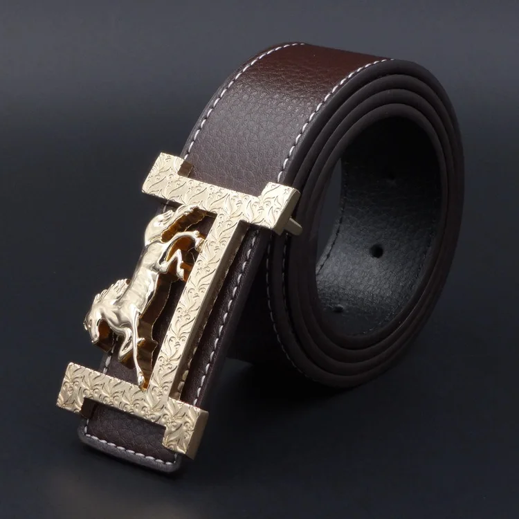 Luxury Horse Gold Buckle H Belts For Men Male Genuine Leather Waist