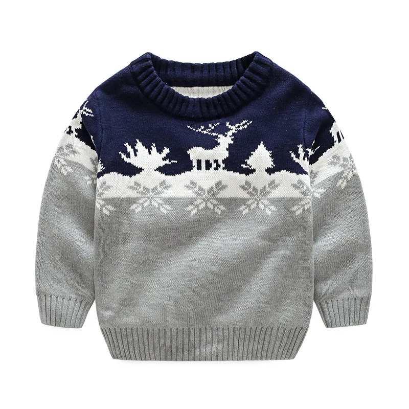 Осень-зима, теплый детский свитер с рождественским оленем, Детская Новогодняя одежда, хлопковый пуловер для мальчиков и девочек, детские костюмы