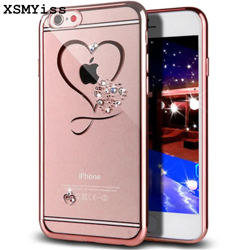 Чехол для телефона XSMYiss Love Heart с покрытием iPhone X XS XR MAX 6 5 SE 7 8 Plus розовое золото