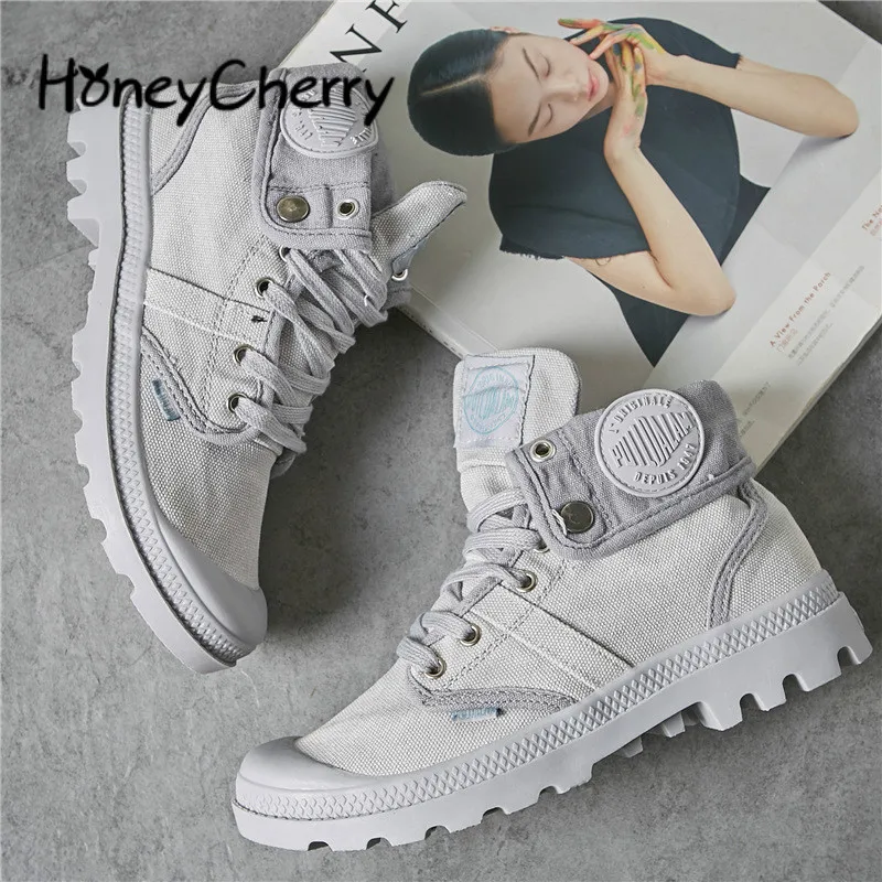 

Spring And Autumn High-uppers Women's Shoes Canvas Shoes Flanging Thick-soled Women's French Outdoor Martin Boots