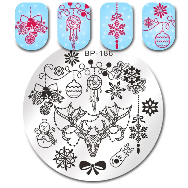 BORN PRETTY Xmas прямоугольник круглый дизайн ногтей штамп шаблон рождественское изображение пластина празднование для штамповки лака инструменты для дизайна ногтей - Цвет: 186