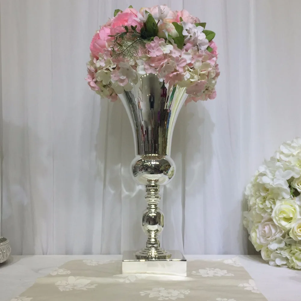 Stunning Silver Metal Flower Vases Trumpet Shape Centerpiece for