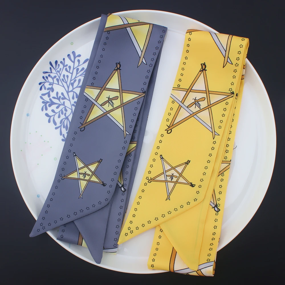 

New Scarf For Women Pentagram Printing Skinny Bag Scarf Brand Silk Foulard Women Tie Fashion Belt Head Scarves For Ladies