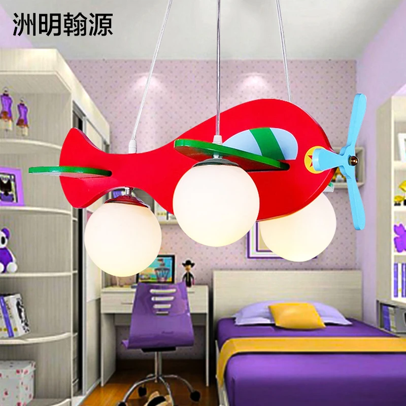 

Modern Children LED droplight Red Wood Glass Plane Pendant Lamp Lighting Kid Child Bedroom Playground Decorative Lighting