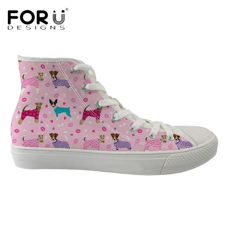 

FORUDESIGNS New Fashion Women High Top Shoes Cartoon Fox Terrier Print Kawaii Canvas Sneakers Ladies Comfortable Vulcanize Shoes