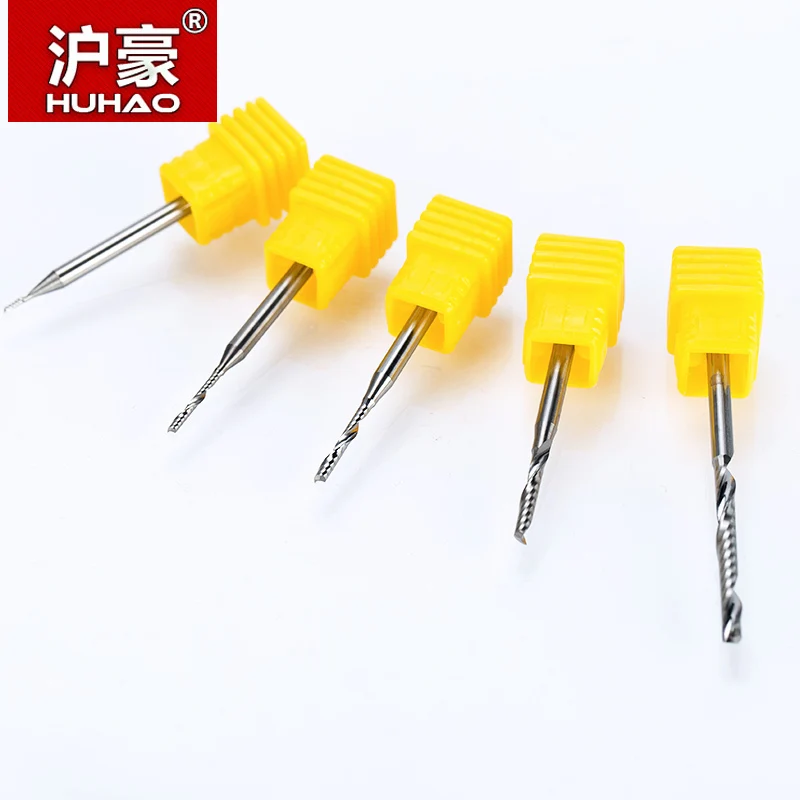 HUHAO 1PC 3.175mm Single Flute Spiral router bits CNC end mill For MDF Tungsten Carbide Milling Cutter tugster steel cnc tools|cnc mill|end