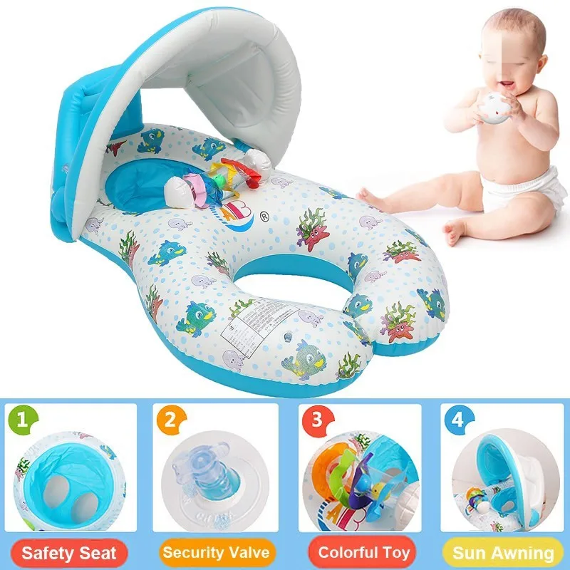 Baby-Pool-Float-Swimming-Neck-Ring-With-Subshade-Mother-And-Children-Swim-Circle-Inflatable-Safety-Swimming