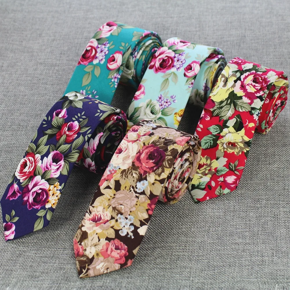 

JEMYGINS Original 100% Cotton Floral 2.5" Skinny Slim Necktie Hand Made High Quality Tie For Fashion Men Party Wedding