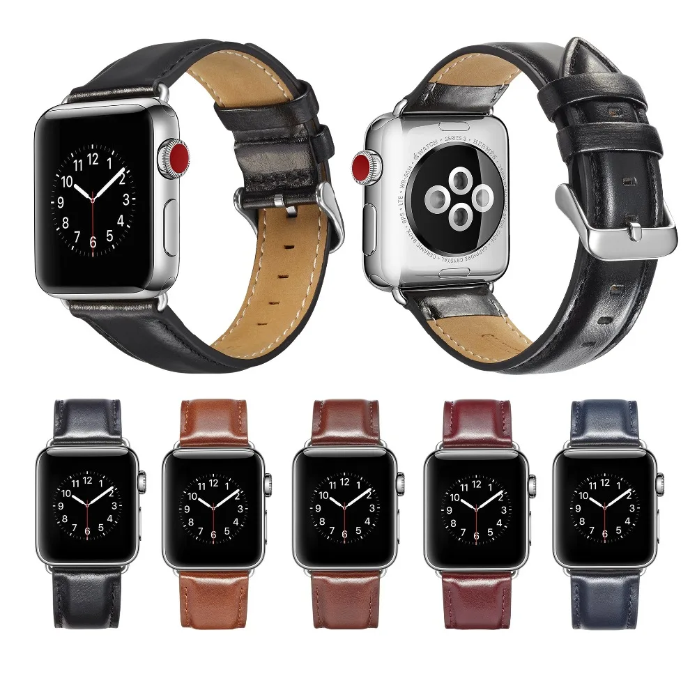 Ремешок из натуральной кожи для IWatch 44 мм 42 38 сменный Браслет в стиле ретро с