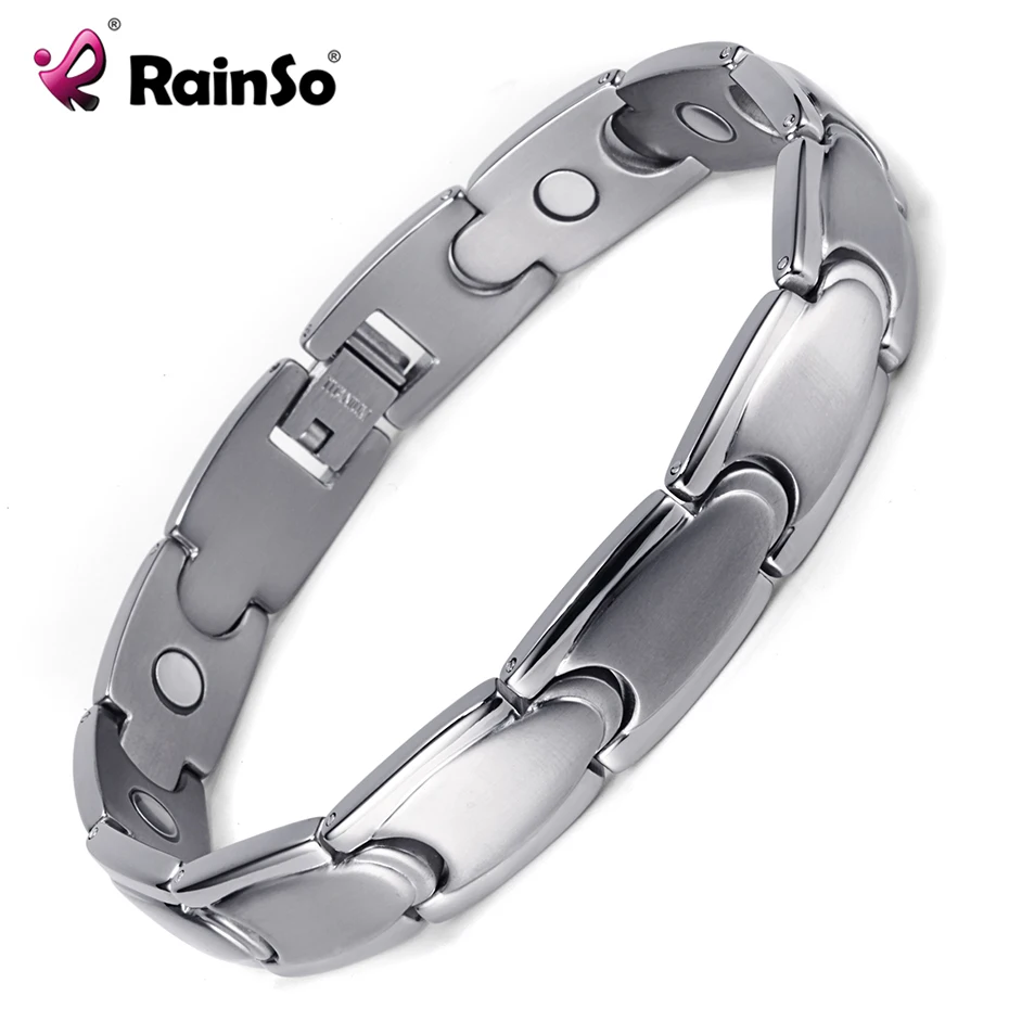 RainSo Trendy Health Care Magnetic Titanium Bracelets & Bangles for Men Bio Energy Healing Hologram Link Chain Wristbands