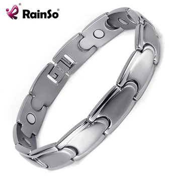 

RainSo Trendy Health Care Magnetic Titanium Bracelets & Bangles for Men Bio Energy Healing Hologram Link Chain Wristbands