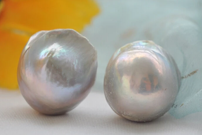 

hot sell new - 1379 GRAY ALMOST ROUND KESHI REBORN PEARL STUD EARRING