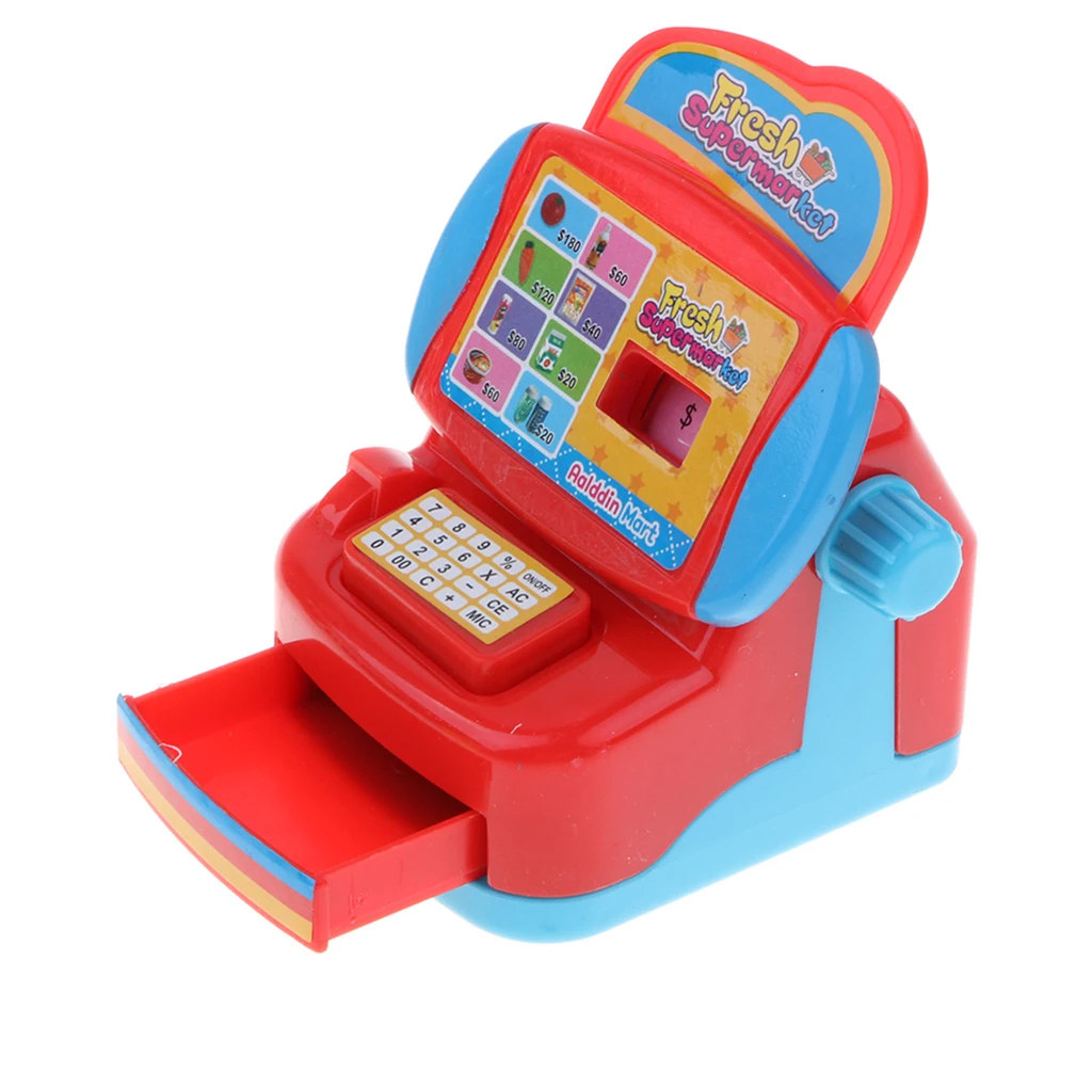 Simulation Supermarket Cash Register with Shopping Cart Playset Kids Children's Pretend Play Toy Birthday Gift