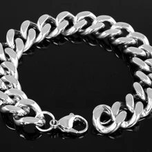 Серебряный тон, нержавеющая сталь, кубинская цепочка, браслет, мужской браслет 15 мм 8,6" для отца, мужей, подарки