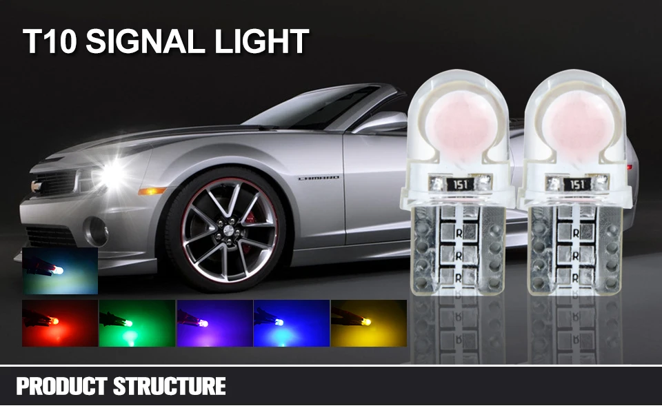 7pcs T10 W5W Silicone Case COB LED Car Parking Light 194 168 Silica Gel LED Wedge Interior Dome Lamp Auto Turn Side Bulbs 12V (1)