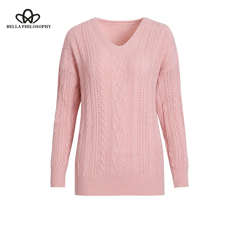 Wonder 2018 new  Autumn Winter Solid Twist V Neck Knit Sweater Women Casual Loose Pullover Fashion Korean Jumper tops