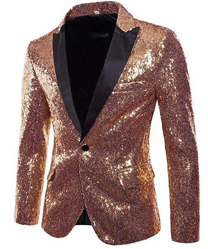 Gorgeous Rose Gold Men Show Coat Men's Shiny Sequins Suit Jacket Blazer ...