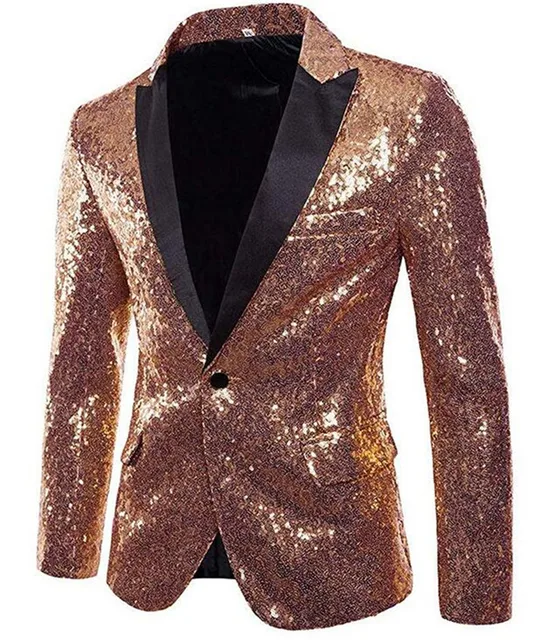 Rose Gold Men Show Coat Men's Shiny Sequins Suit Jacket Blazer