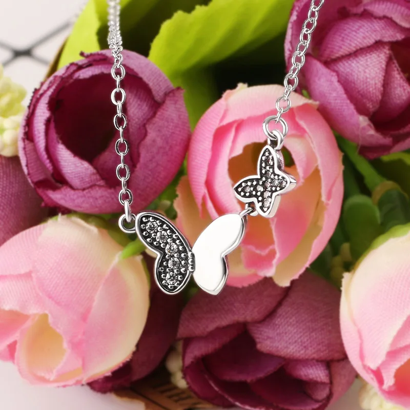 Новое ожерелье с кулоном в виде двойной бабочки со стразами от Swarovski серебро 925