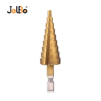

JelBo HSS Titanium Coated Cone Step Drill Bit 4-20mm Power Tools Sharpening Hole Countersink Bit for Woodworking