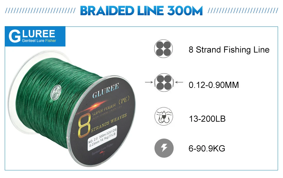GLUREE 300M328Yards 8 Stands PE Line Braided Fishing Line 100% PE Multifilament Fishing Line Super Strong High Quality 13-200LB (13)