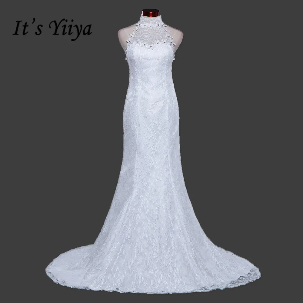 New 2017 Plus Size Halter Lace Mermaid Wedding Dresses Cheap Red White Trailing Bride Frock Custom Made Vestidos De Novia XXN165