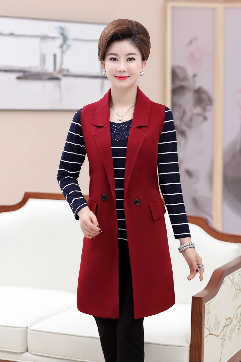 Зимняя шерстяная длинная жилетка, пальто, женские официальные куртки без рукавов, черный, красный цвет, Chaqueta Mujer Casaco Feminino, большой размер XL~ 4XL 5XL