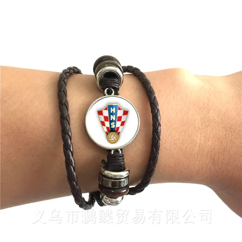 

Football 20mm Glass Dome Leather Bracelet Peru,Croatia,Tunisia,Saudi Arabia, National Football Badge Logo Bangle Gift For Fans