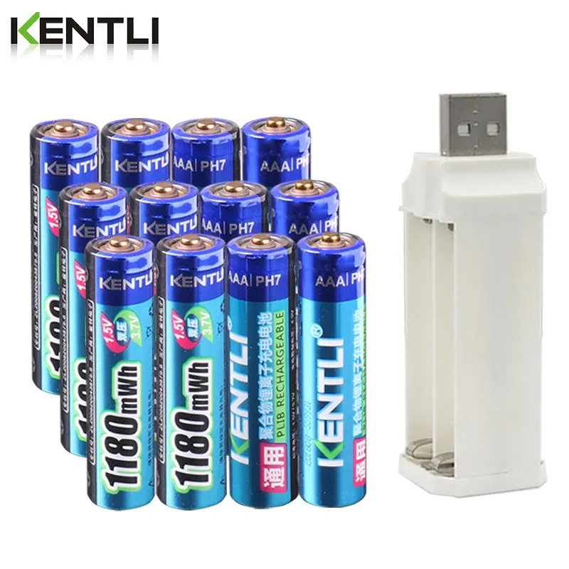 Koop KENTLI 1.5 v 1180mWh aaa polymeer lithium li ion oplaadbare batterijen batterij + 4 slots lithium li ion lader