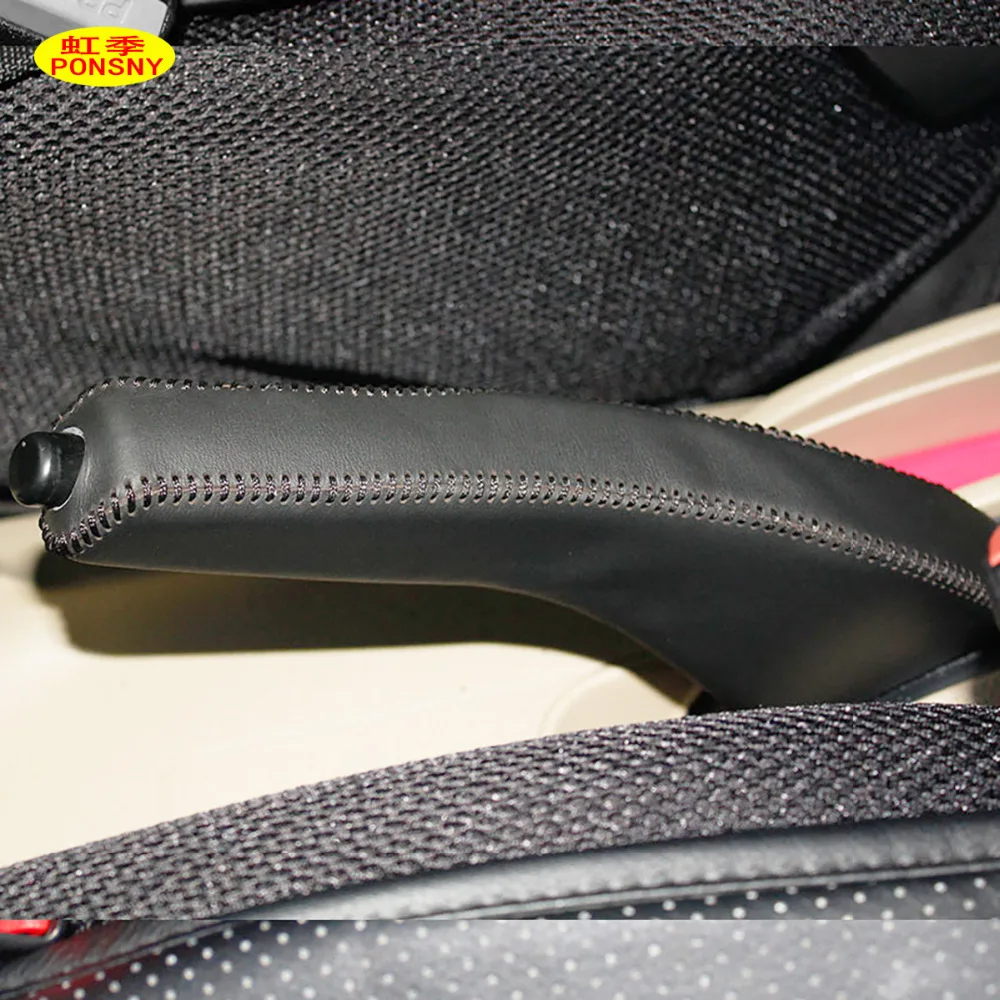 PONSNY Handbrake Covers Case for Nissan Tiida 2007-2009 Genuine Leather Handbrake Lever Grips Cover
