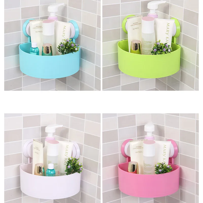 Powerful Suction Wall White Plastic Bathroom Shelf Tripod Bbathroom