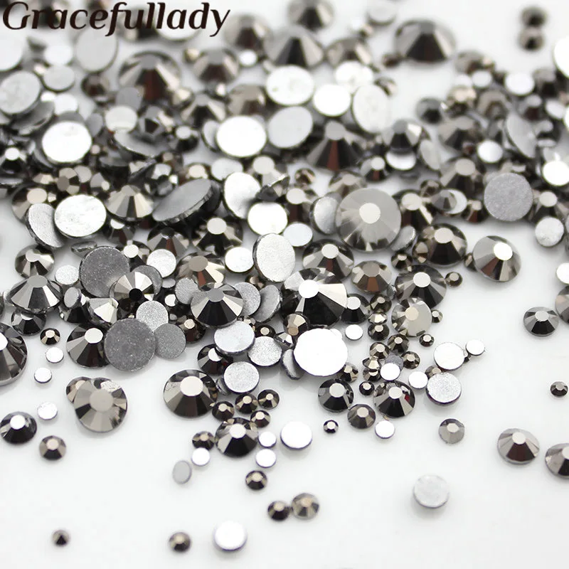 

SS3-SS30 Jet Hematite Nail Rhinestones Flat Back Non Hotfix Rhinestone Glitter Nail Stones,DIY 3d Nail Decorations Supplies