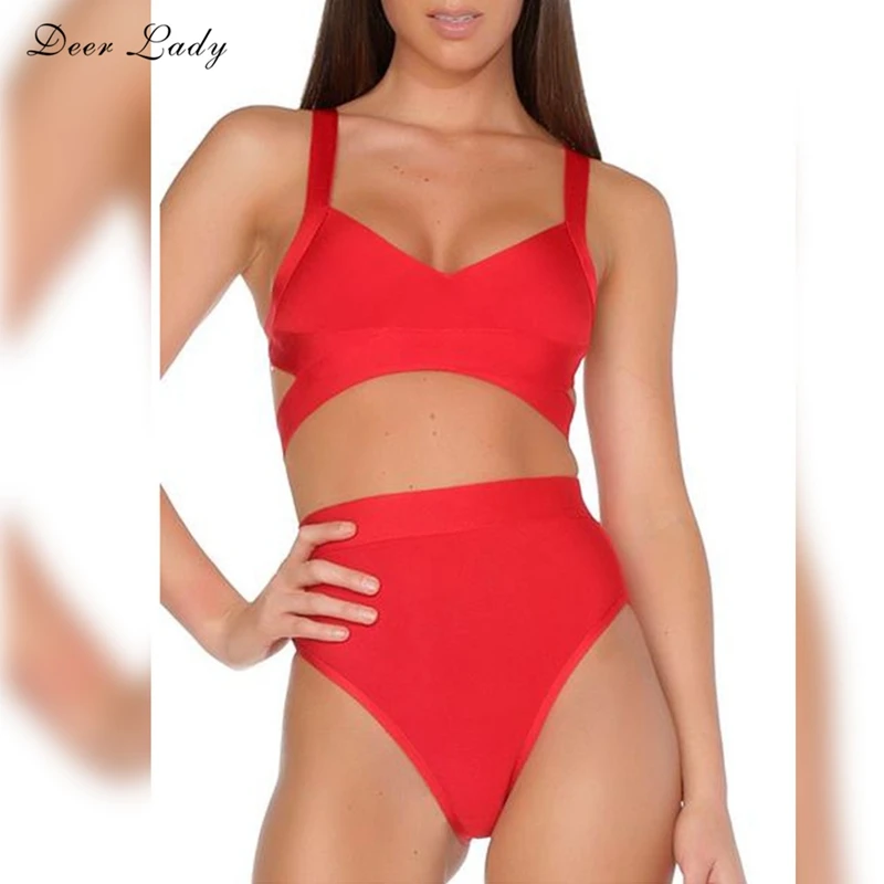 Женский бандажный купальник с оленем,, сексуальная пляжная одежда, красный, вискоза, бандаж, облегающий купальник, черный