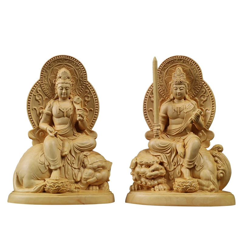 

Zodiac guardian Wenshu Puxian Bodhisattva buxus kuan yin statue wood carving ornaments Buddha statue solid buddha carvings