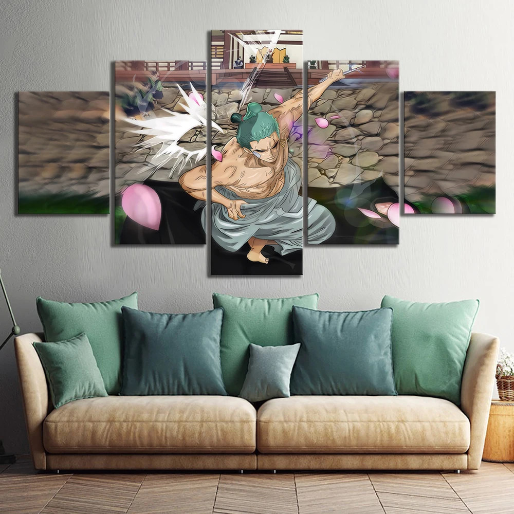 

5 Piece One Piece New Wano Country Roronoa Zoro Anime Poster Canvas Painting Wall Pictures for Living Room Home Decor