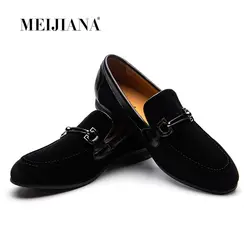 MEIJIANA/мужские лоферы, черные бархатные мокасины на плоской подошве с плетением, Мужские модельные туфли, повседневная обувь из натуральной