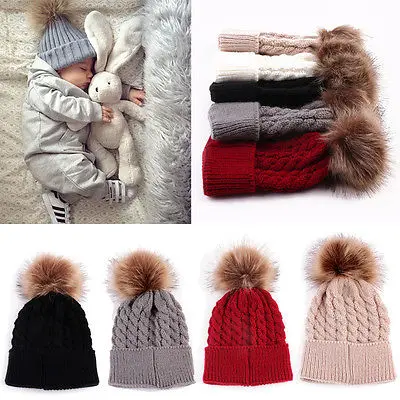 Casquette D Hiver En Laine Pour Nouveau Ne Fille Et Garcon Chapeau Tricote Avec Pompon Fourrure Pour Enfants Aliexpress