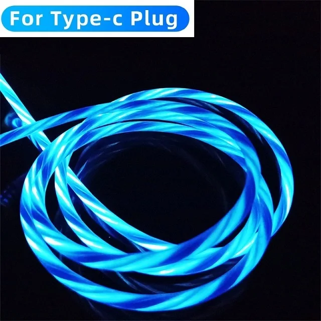Светодиодный светящийся струящийся зарядный кабель type C Micro USB для samsung Galaxy S8 S9, usb-кабель для передачи данных, суперзарядка для huawei P20 - Цвет: Blue For Type-C