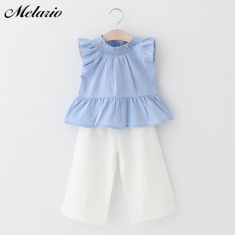 

Melario Girls Clothing Sets 2017 New Children Clothing Sets Kids Clothes Sleeveless Shirt +White Pants 2Pcs Baby Girls Clothes