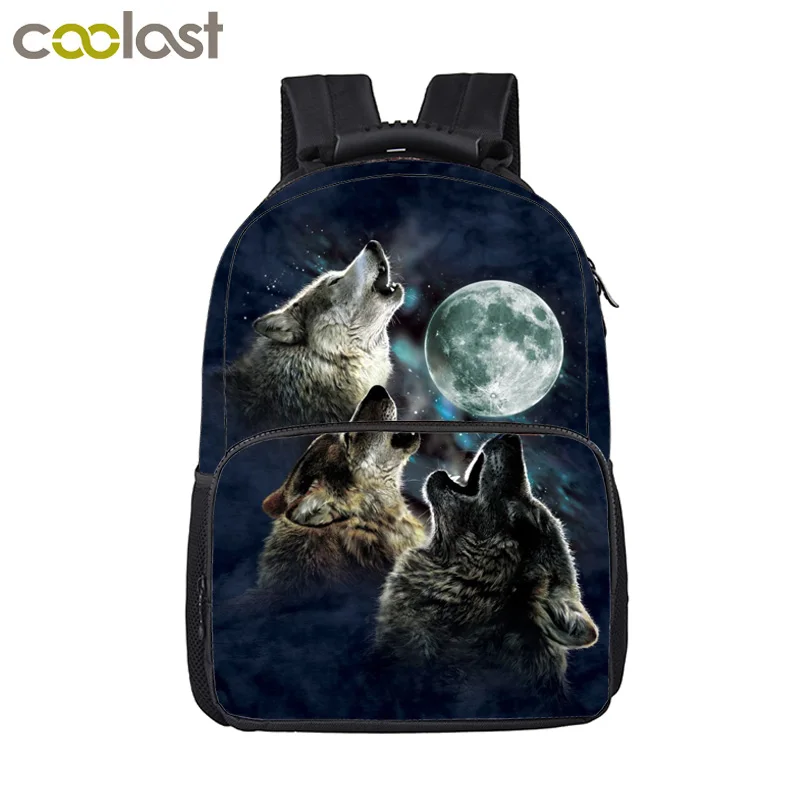 Cool Moon Howling Wolf Backpack For Teenage Children School Bags Women Men Travel Bags Laptop